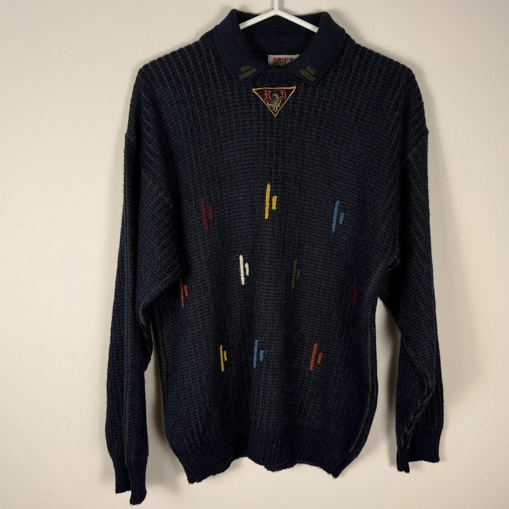 Vintage 80s Rodier Hommes Mock Neck Knit Pullover Sweater Made in Italy (Size 3)